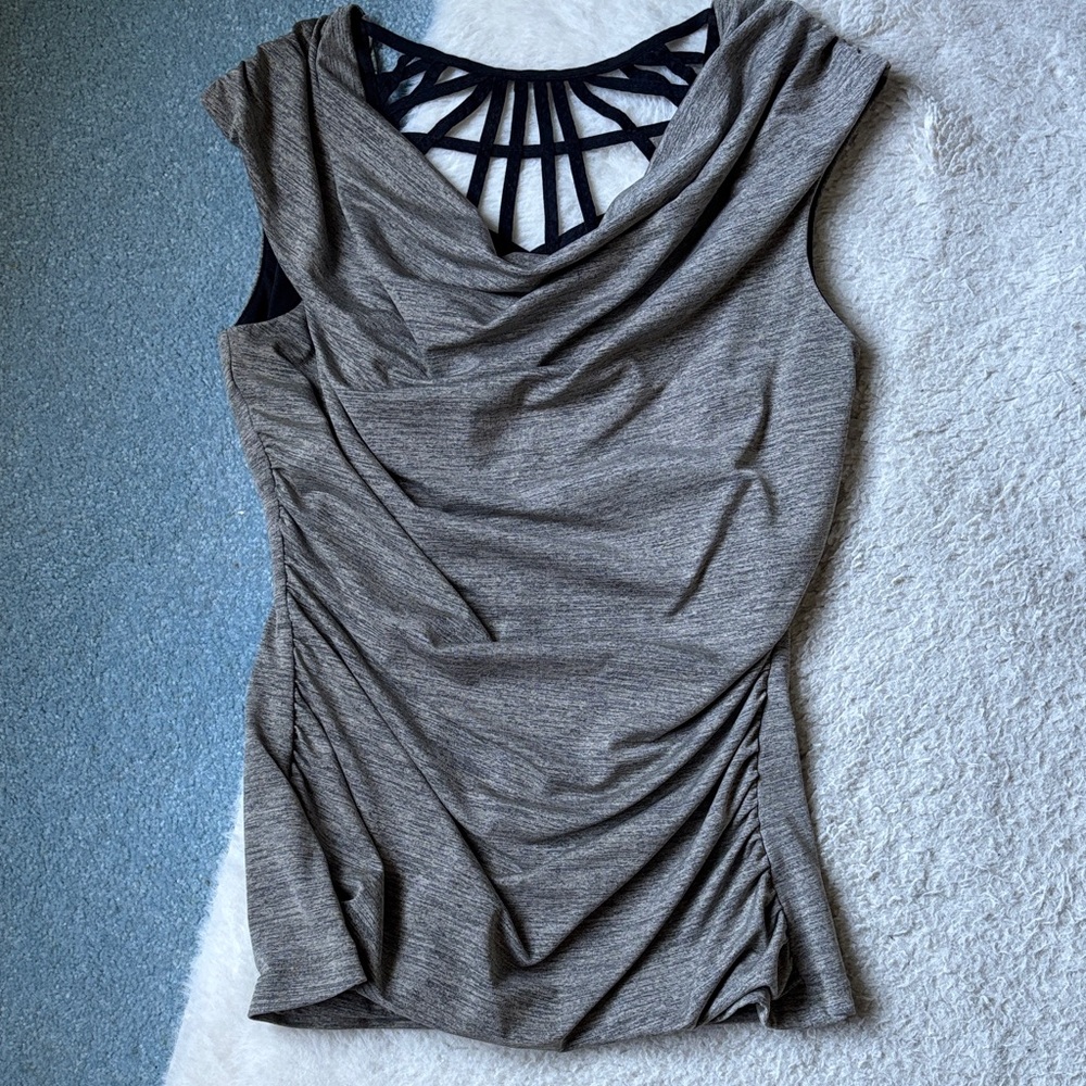 BCX Gray Draped Tank with Decorative Strappy Back